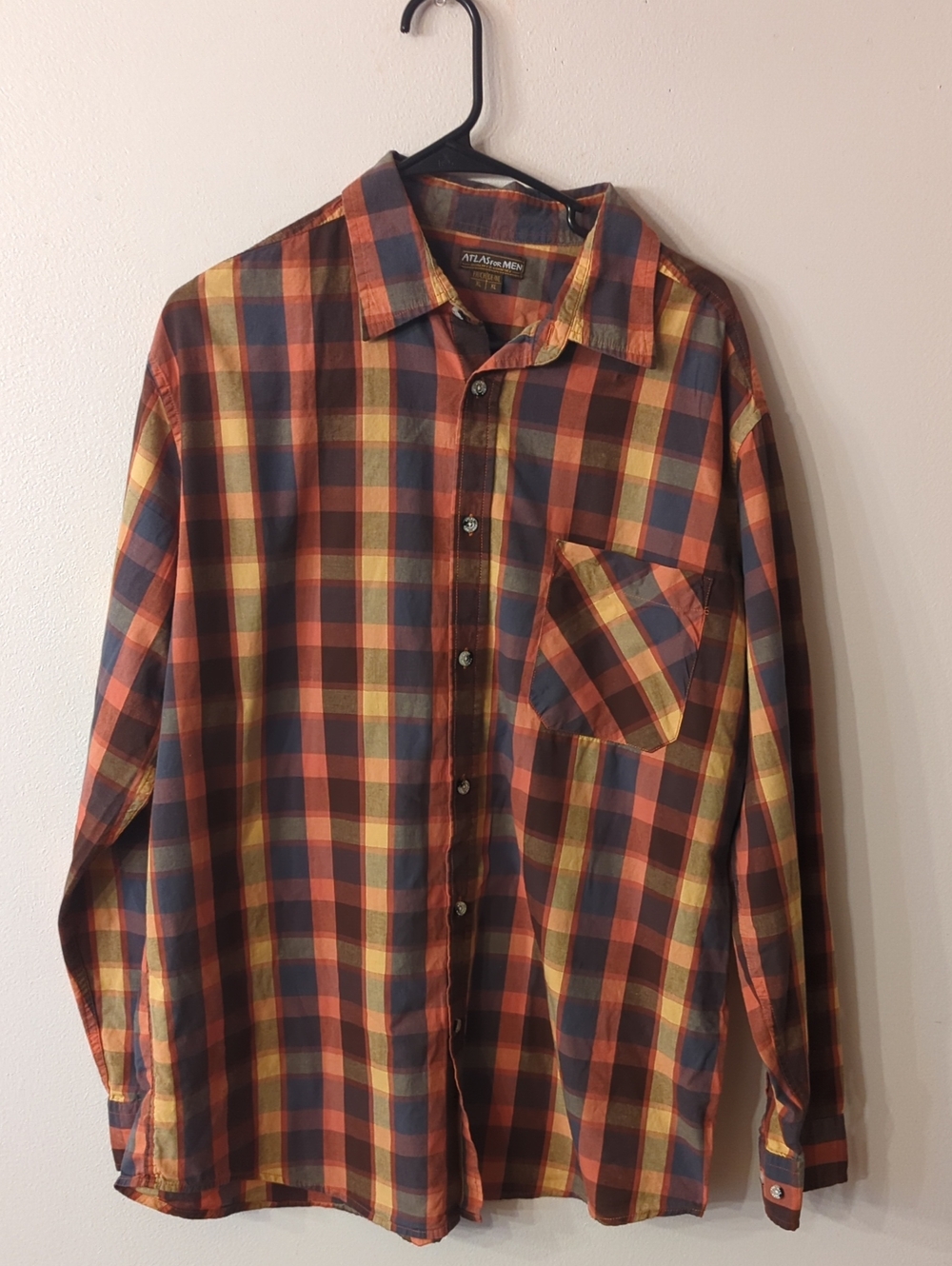 Atlas For Men Orange Plaid Long-Sleeve Button-Up Shirt XL